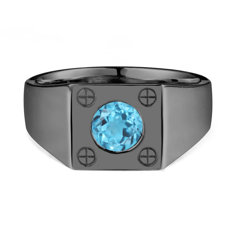 Geometric Wide Band Swiss Blue Topaz Ring - LUO Jewelry #metal_black finish sterling silver