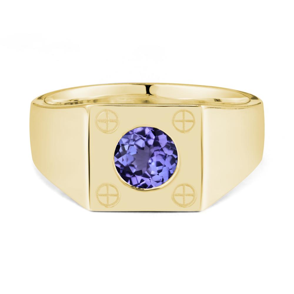 Bezel Setting Round Tanzanite Ring for Men - LUO Jewelry #metal_18k yellow gold