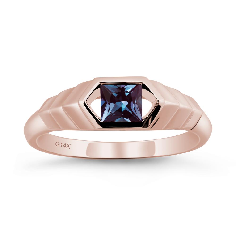 Asscher Alexandrite Ring with Hexagon Frame - LUO Jewelry #metal_14k rose gold