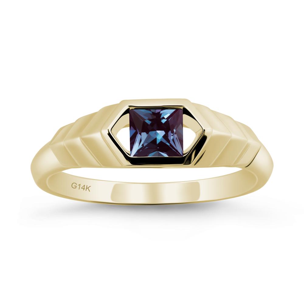 Asscher Alexandrite Ring with Hexagon Frame - LUO Jewelry #metal_14k yellow gold