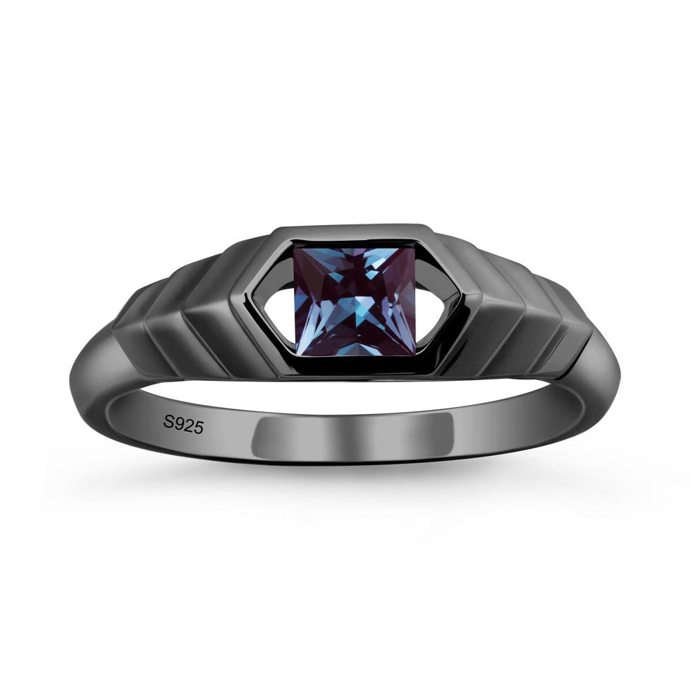 Asscher Alexandrite Ring with Hexagon Frame - LUO Jewelry #metal_black finish sterling silver