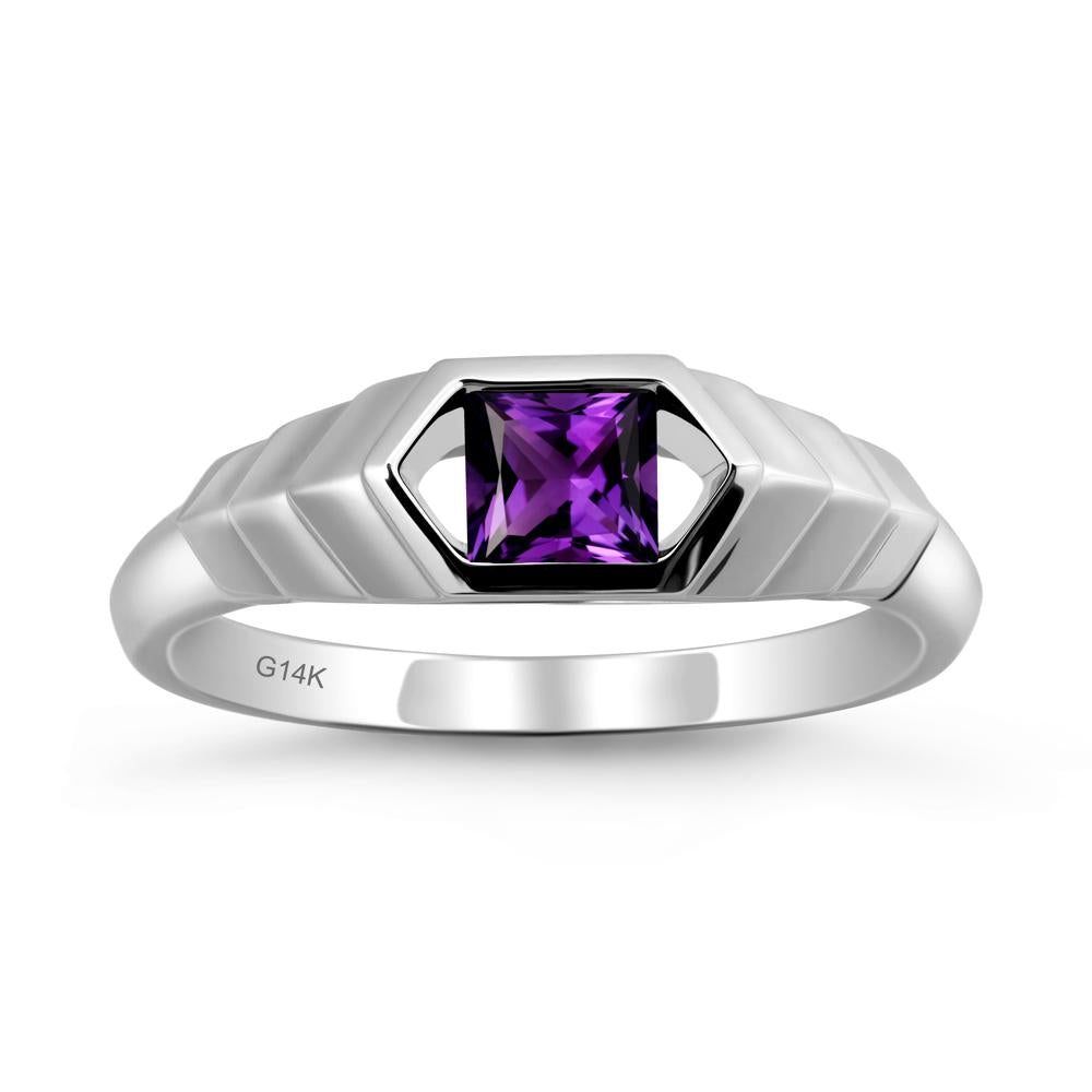 Asscher Amethyst Ring with Hexagon Frame - LUO Jewelry #metal_14k white gold