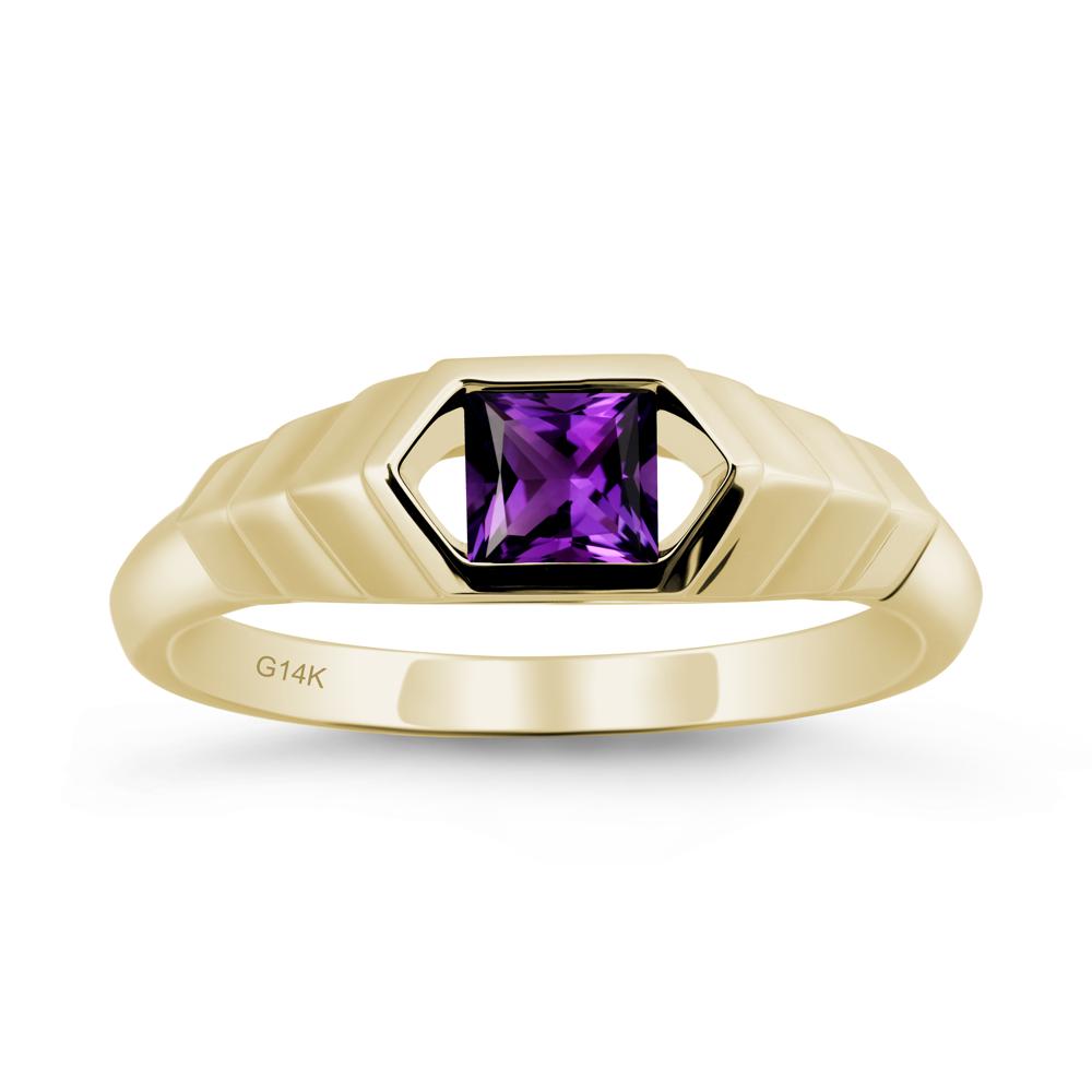 Asscher Amethyst Ring with Hexagon Frame - LUO Jewelry #metal_14k yellow gold