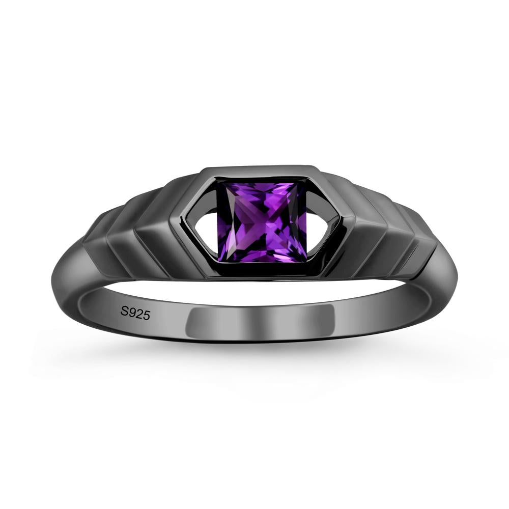 Asscher Amethyst Ring with Hexagon Frame - LUO Jewelry #metal_black finish sterling silver
