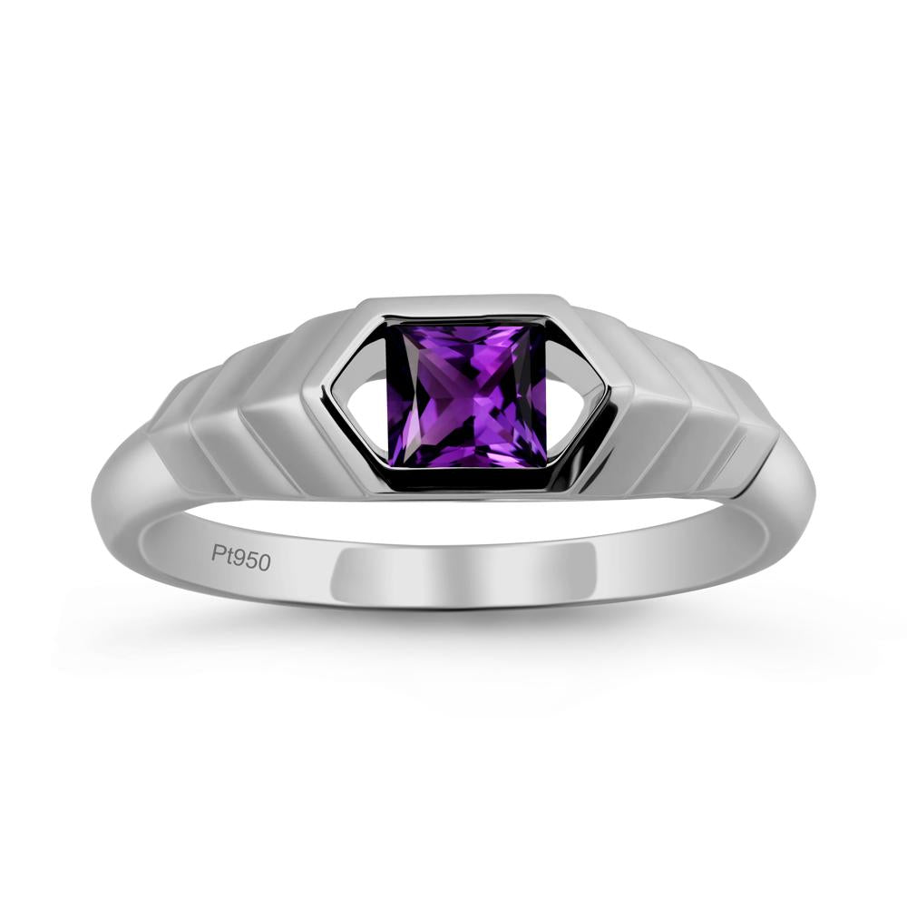 Asscher Amethyst Ring with Hexagon Frame - LUO Jewelry #metal_platinum