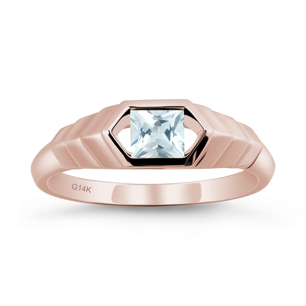 Asscher Aquamarine Ring with Hexagon Frame - LUO Jewelry #metal_14k rose gold