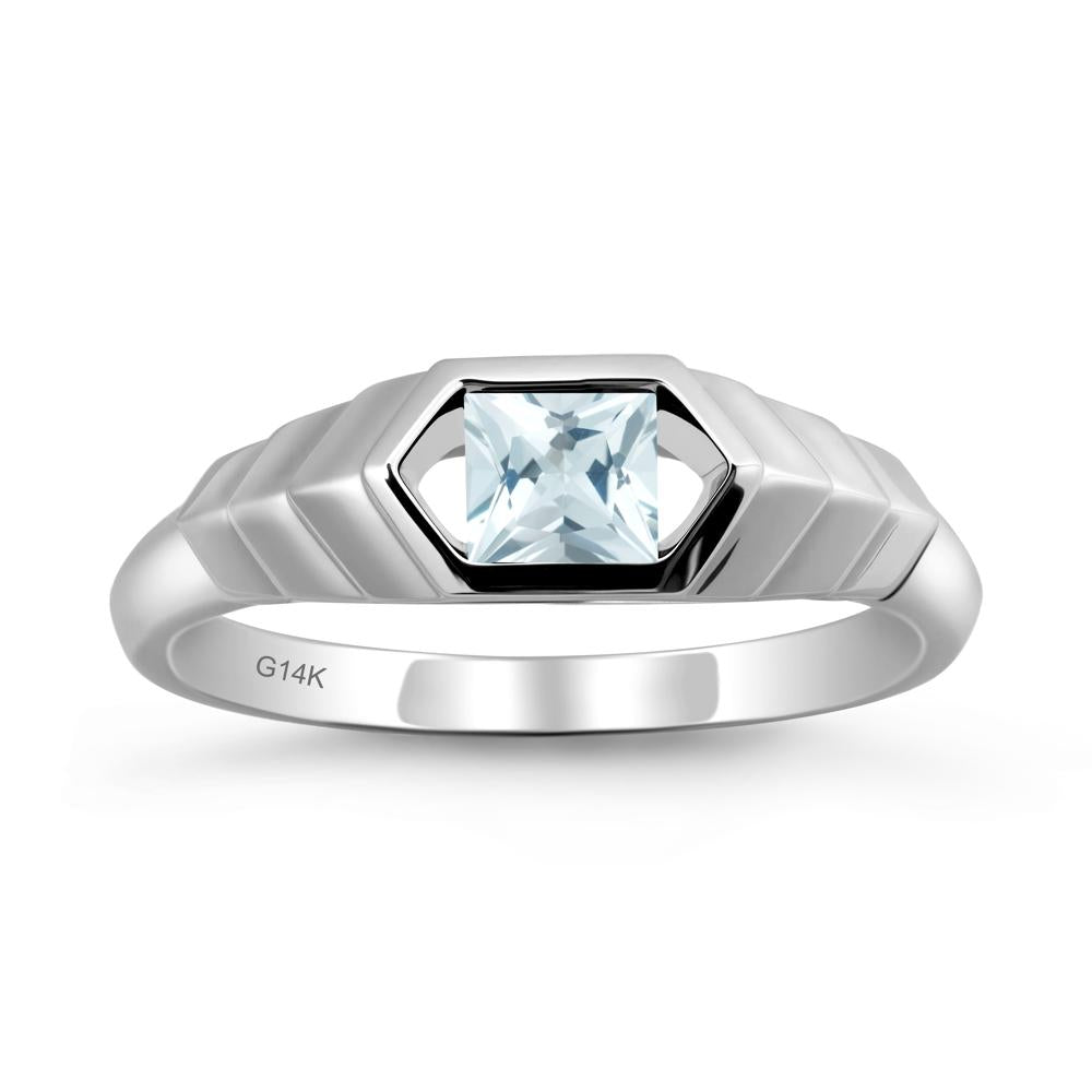 Asscher Aquamarine Ring with Hexagon Frame - LUO Jewelry #metal_14k white gold