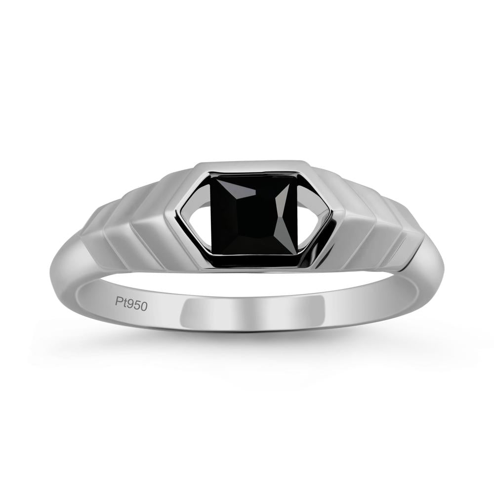 Asscher Black Spinel Ring with Hexagon Frame - LUO Jewelry #metal_platinum