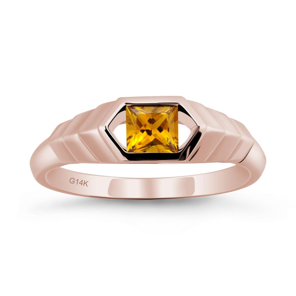 Asscher Citrine Ring with Hexagon Frame - LUO Jewelry #metal_14k rose gold