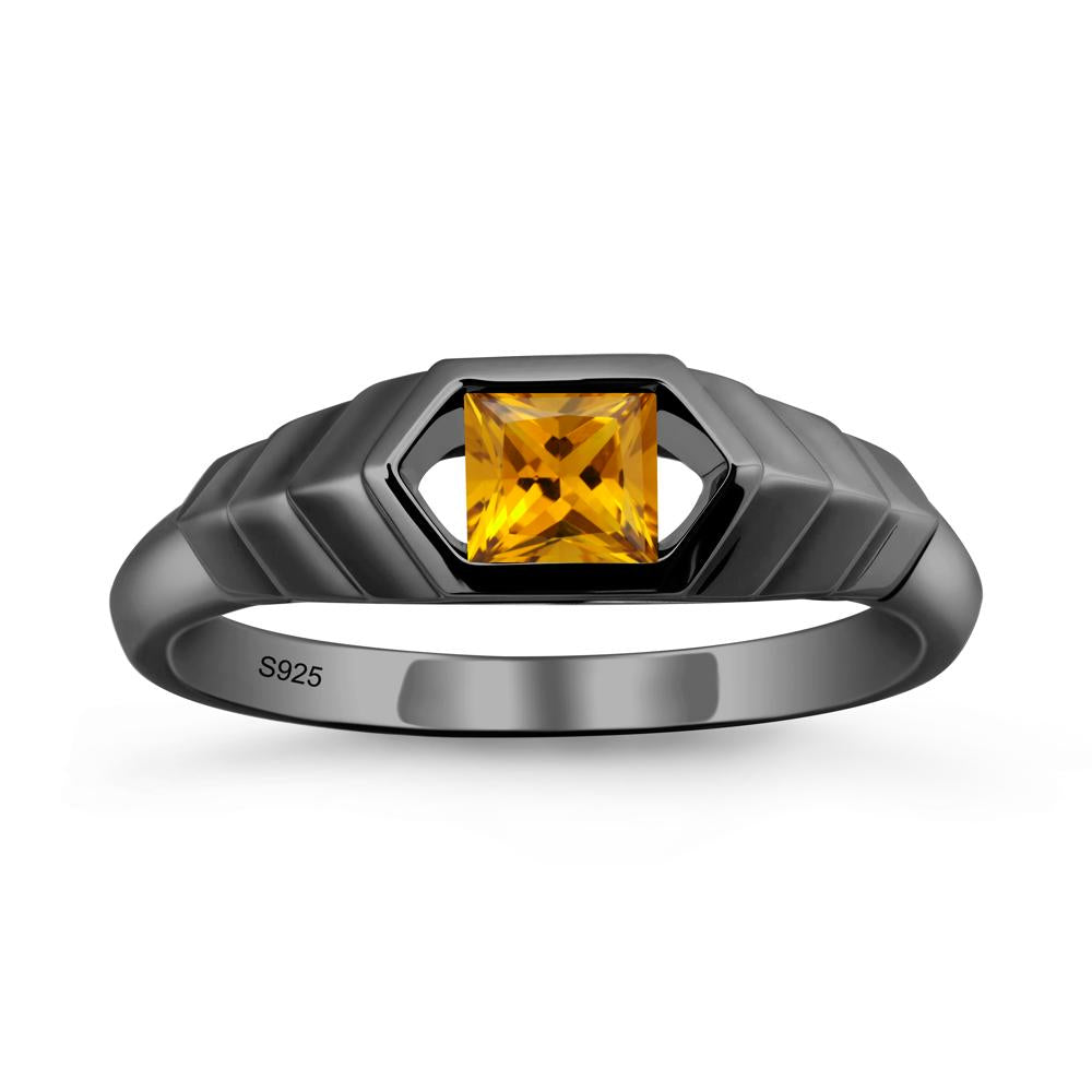 Asscher Citrine Ring with Hexagon Frame - LUO Jewelry #metal_black finish sterling silver
