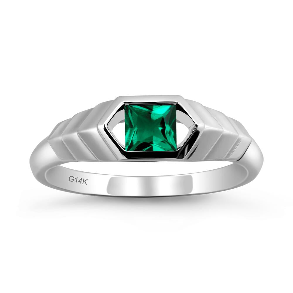 Asscher Emerald Ring with Hexagon Frame - LUO Jewelry #metal_14k white gold