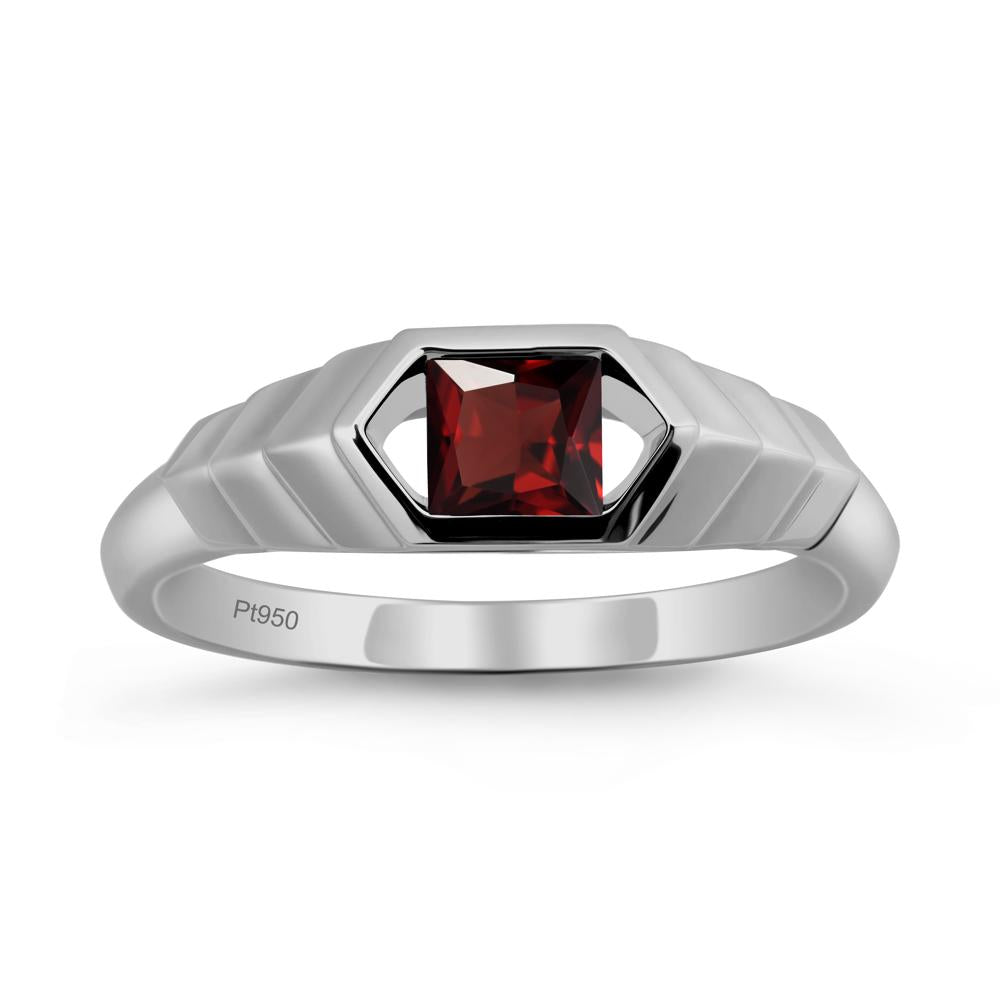 Asscher Garnet Ring with Hexagon Frame - LUO Jewelry #metal_platinum