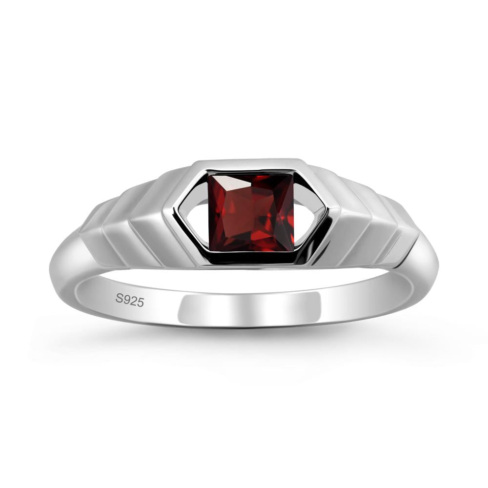 Asscher Garnet Ring with Hexagon Frame - LUO Jewelry #metal_sterling silver