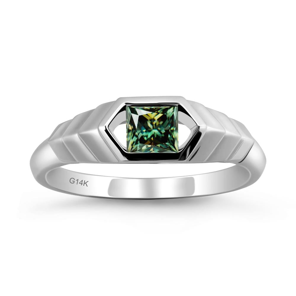 Asscher Green Moissanite Ring with Hexagon Frame - LUO Jewelry #metal_14k white gold