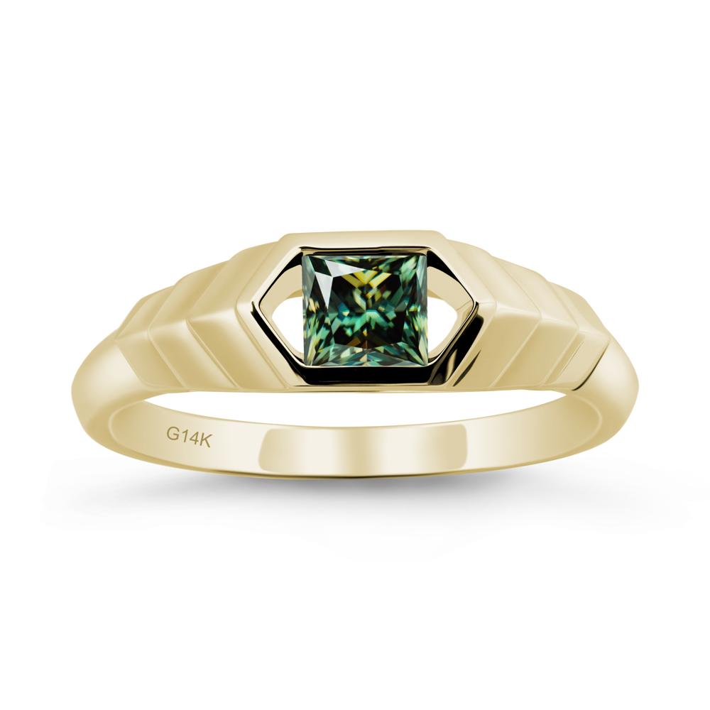 Asscher Green Moissanite Ring with Hexagon Frame - LUO Jewelry #metal_14k yellow gold