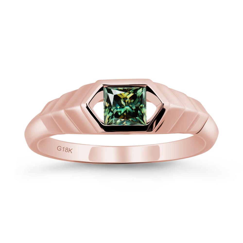 Asscher Green Moissanite Ring with Hexagon Frame - LUO Jewelry #metal_18k rose gold