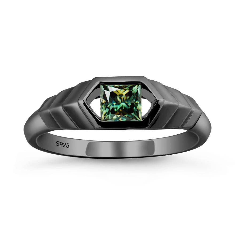 Asscher Green Moissanite Ring with Hexagon Frame - LUO Jewelry #metal_black finish sterling silver