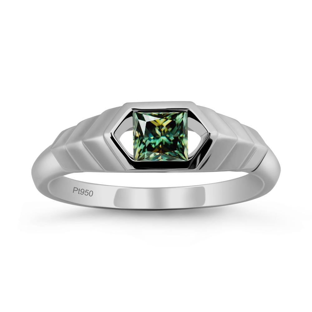 Asscher Green Moissanite Ring with Hexagon Frame - LUO Jewelry #metal_platinum