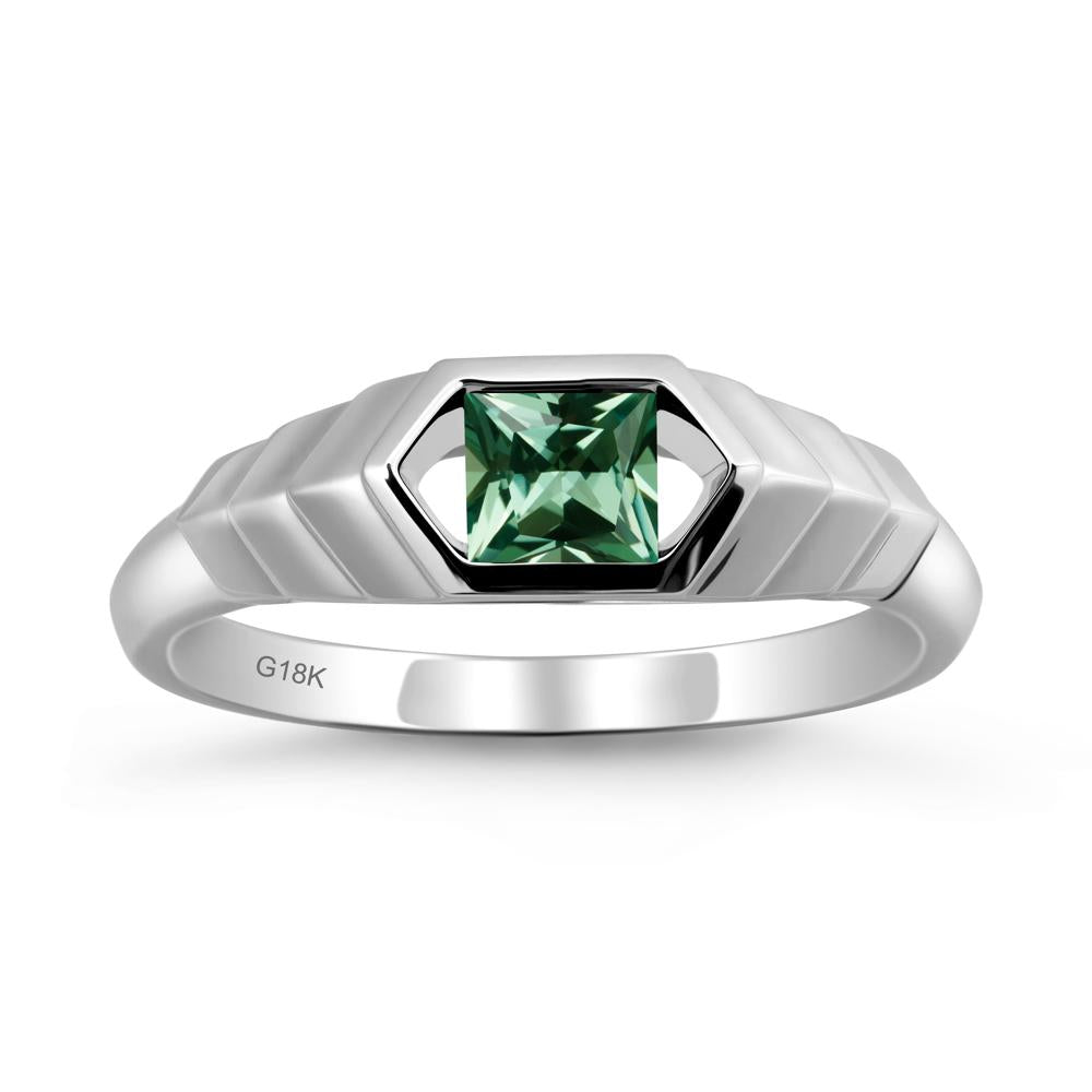 Asscher Green Sapphire Ring with Hexagon Frame - LUO Jewelry #metal_18k white gold