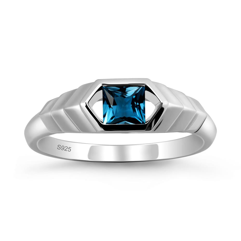 Asscher London Blue Topaz Ring with Hexagon Frame - LUO Jewelry #metal_sterling silver