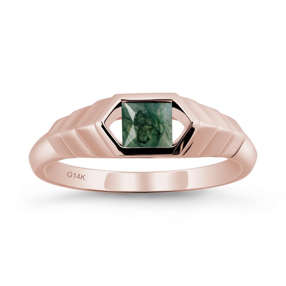 Asscher Moss Agate Ring with Hexagon Frame - LUO Jewelry #metal_14k rose gold