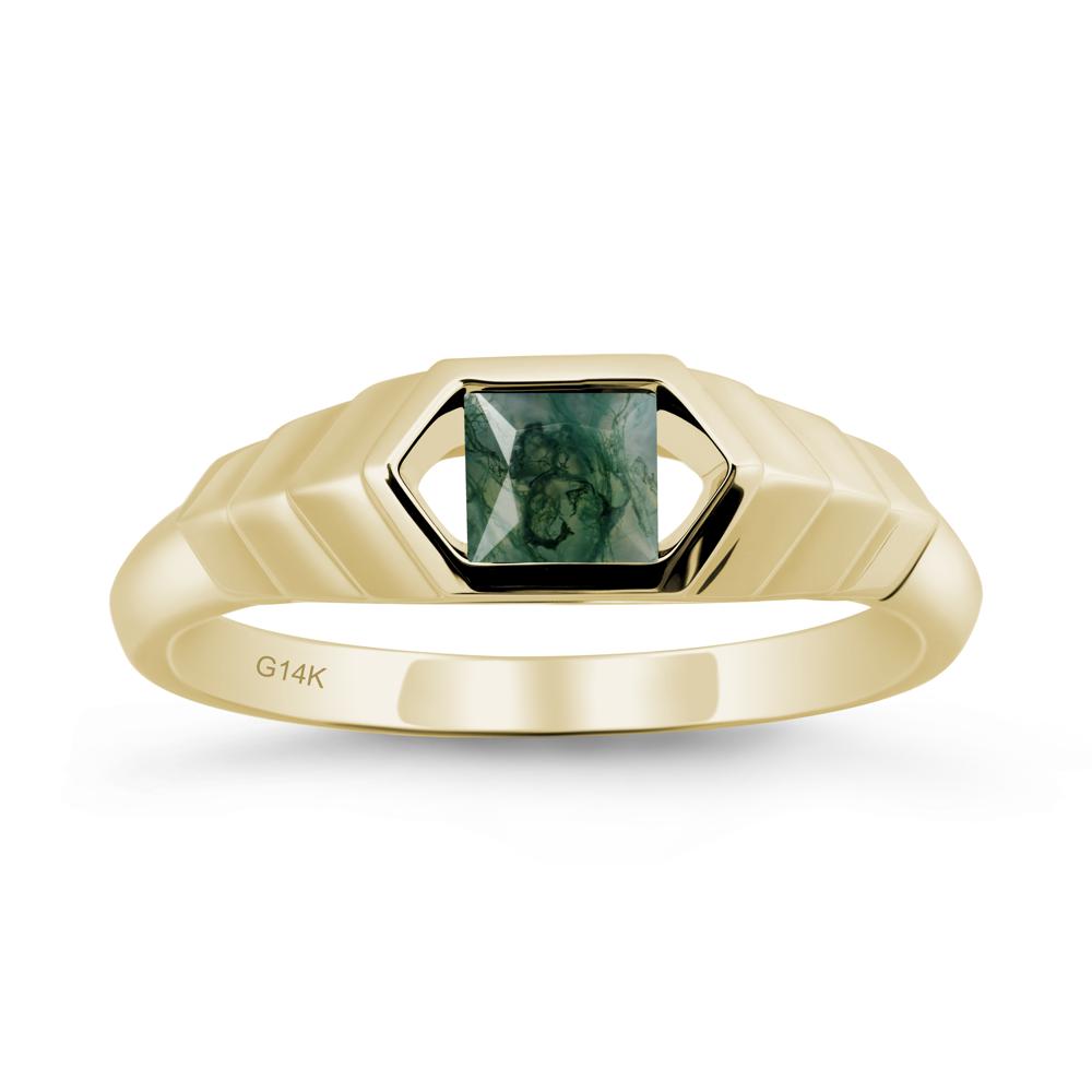 Asscher Moss Agate Ring with Hexagon Frame - LUO Jewelry #metal_14k yellow gold