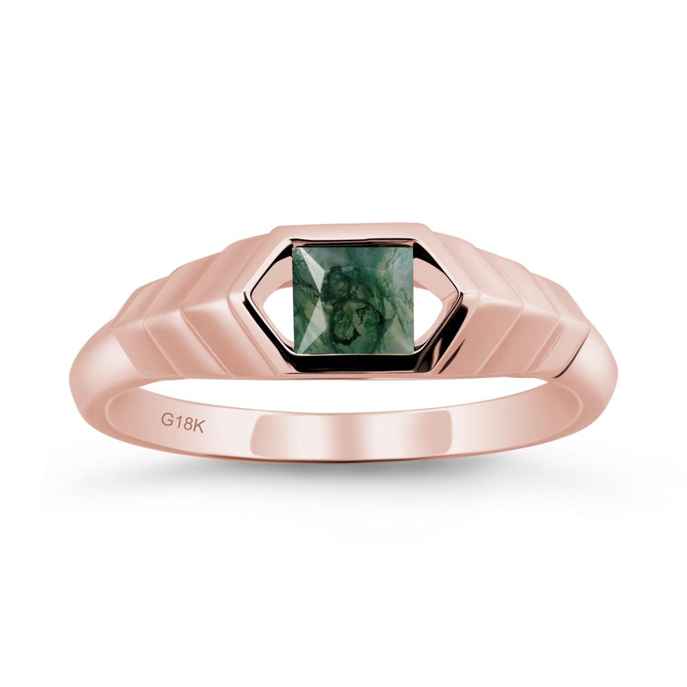 Asscher Moss Agate Ring with Hexagon Frame - LUO Jewelry #metal_18k rose gold