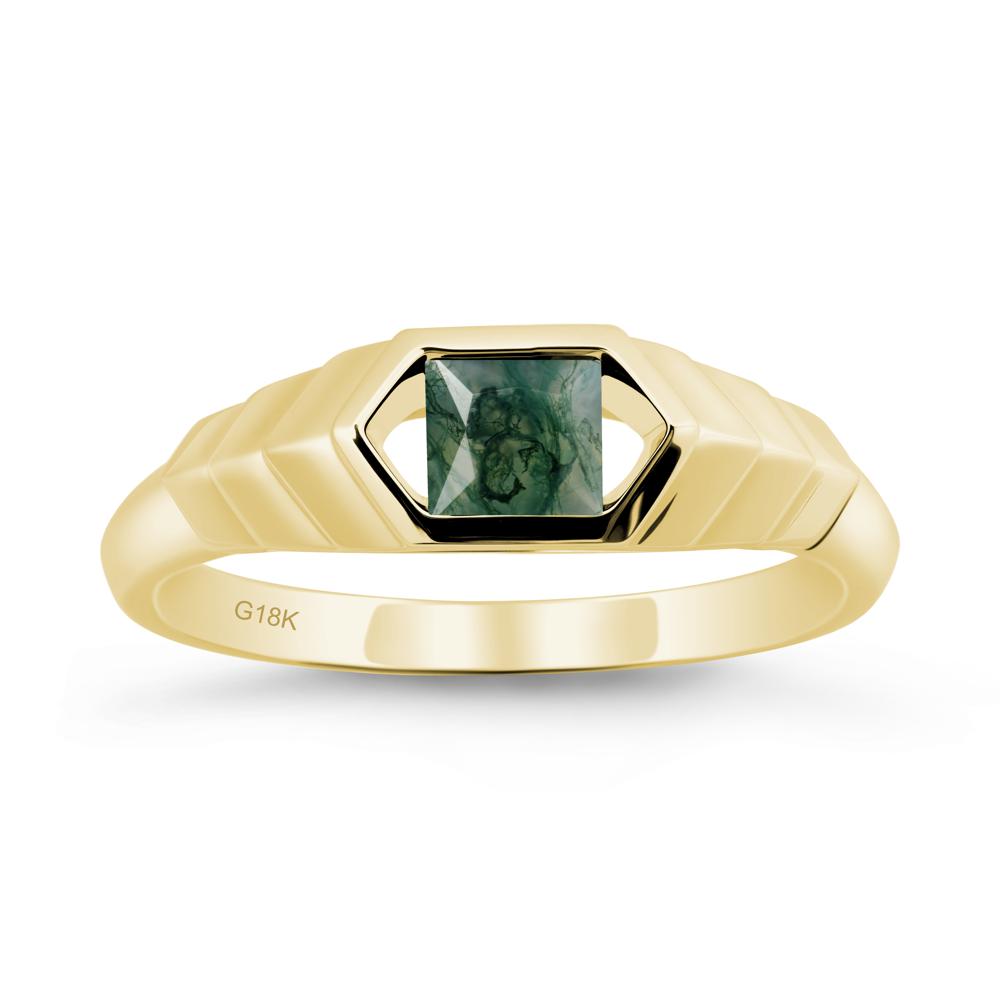 Asscher Moss Agate Ring with Hexagon Frame - LUO Jewelry #metal_18k yellow gold