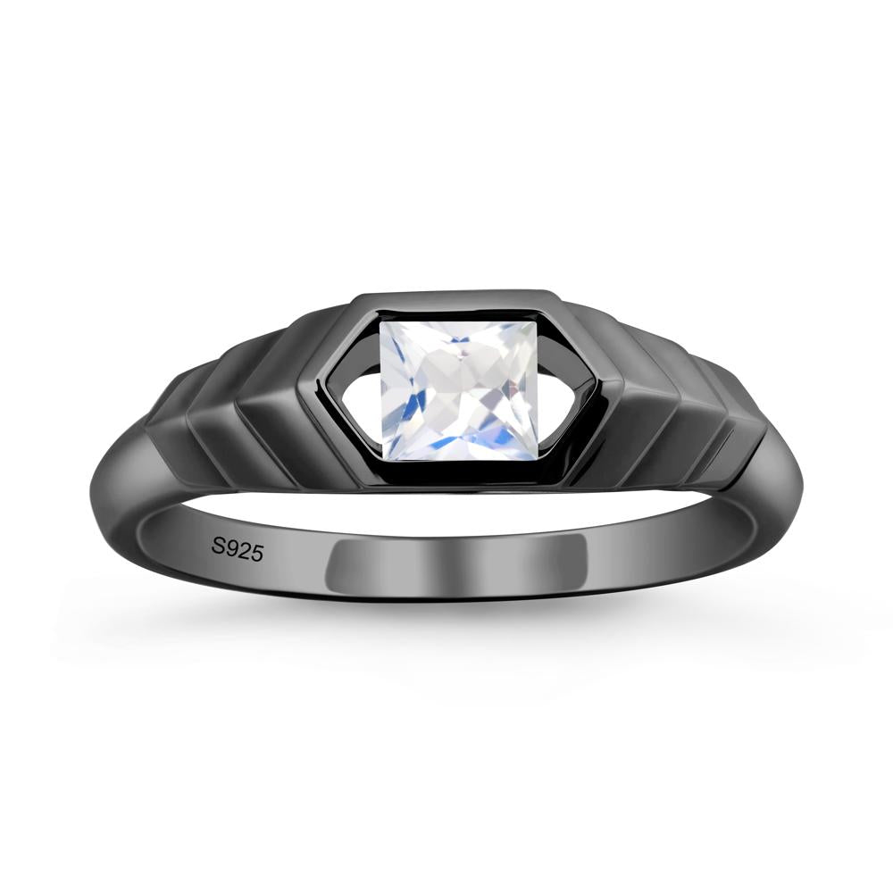 Asscher Moonstone Ring with Hexagon Frame - LUO Jewelry #metal_black finish sterling silver
