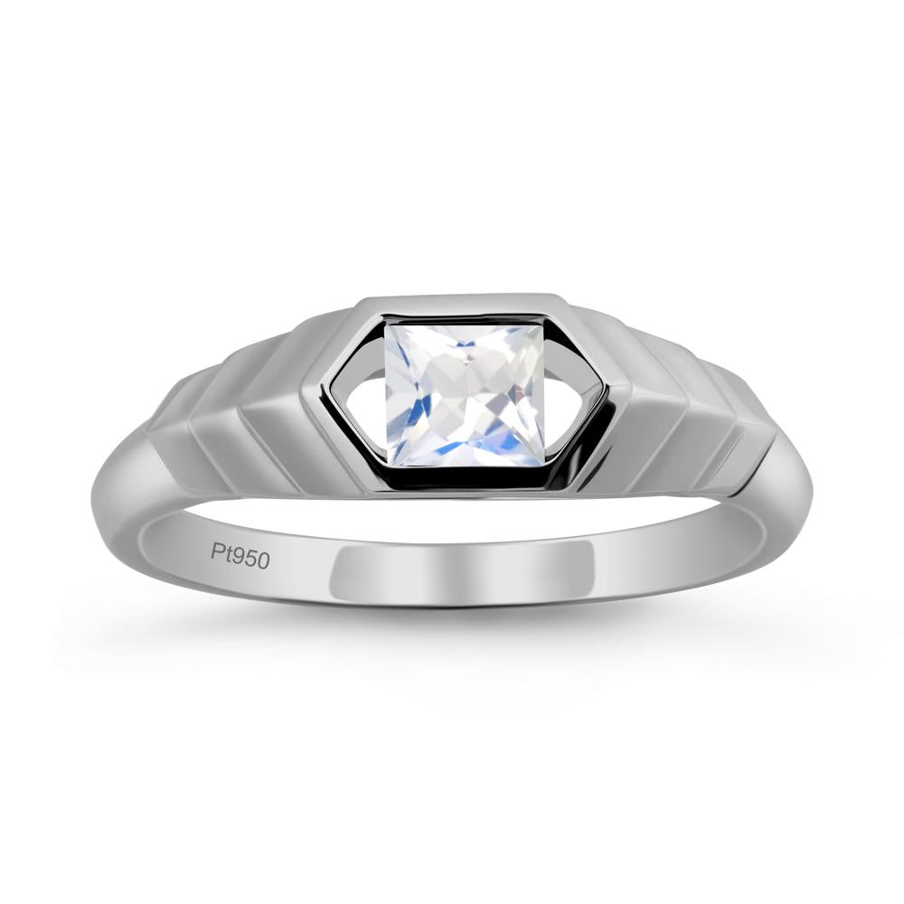 Asscher Moonstone Ring with Hexagon Frame - LUO Jewelry #metal_platinum