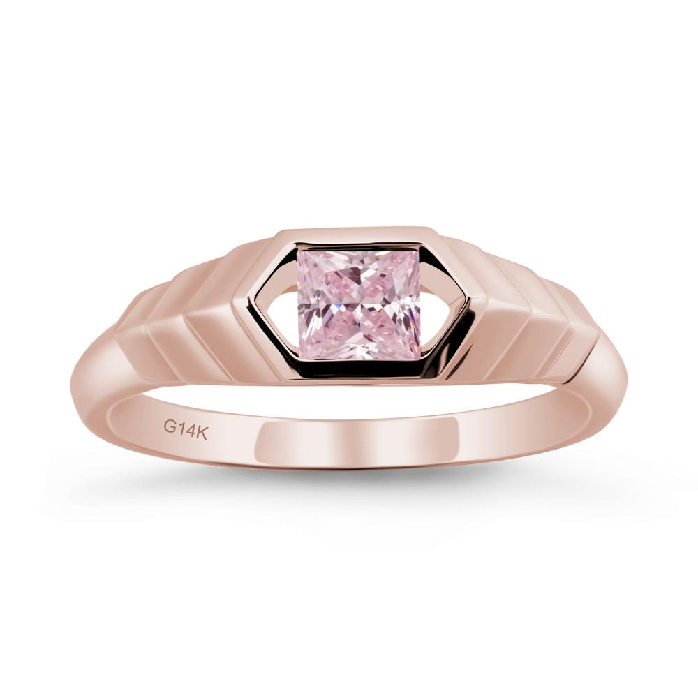 Asscher Pink Cubic Zirconia Ring with Hexagon Frame - LUO Jewelry #metal_14k rose gold