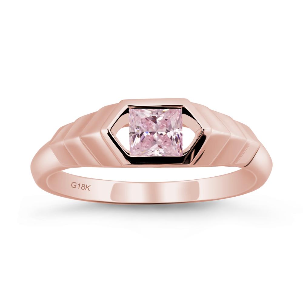 Asscher Pink Cubic Zirconia Ring with Hexagon Frame - LUO Jewelry #metal_18k rose gold