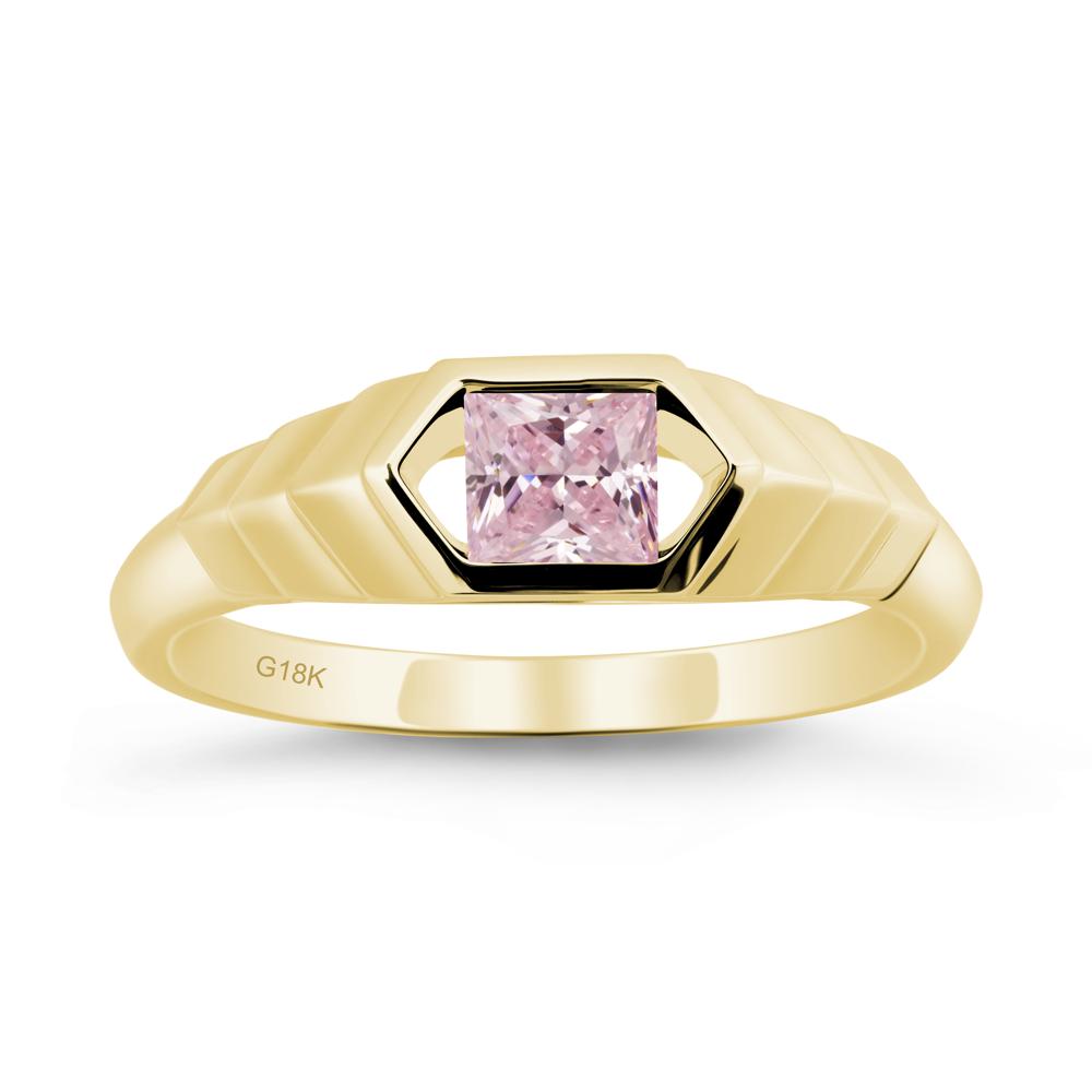 Asscher Pink Cubic Zirconia Ring with Hexagon Frame - LUO Jewelry #metal_18k yellow gold