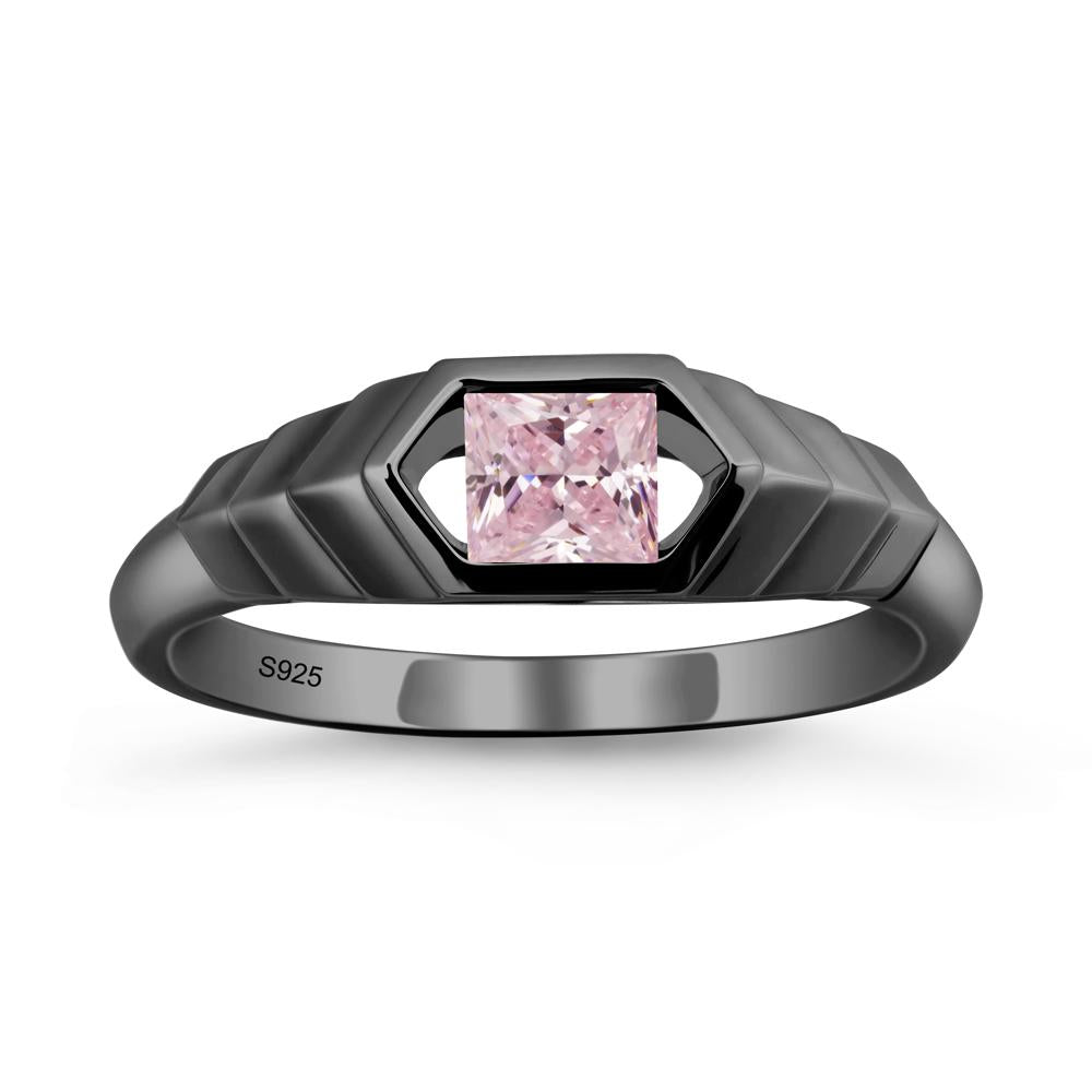 Asscher Pink Cubic Zirconia Ring with Hexagon Frame - LUO Jewelry #metal_black finish sterling silver