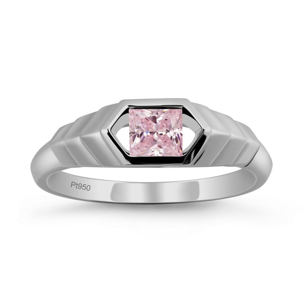 Asscher Pink Cubic Zirconia Ring with Hexagon Frame - LUO Jewelry #metal_platinum