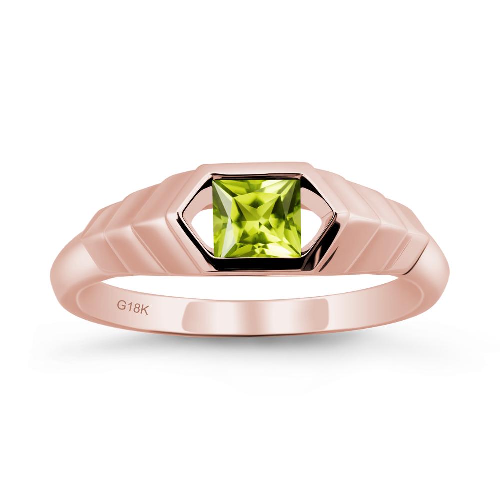 Asscher Peridot Ring with Hexagon Frame - LUO Jewelry #metal_18k rose gold