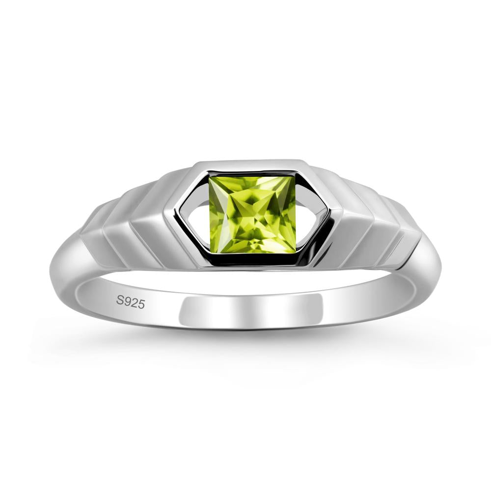 Asscher Peridot Ring with Hexagon Frame - LUO Jewelry #metal_sterling silver