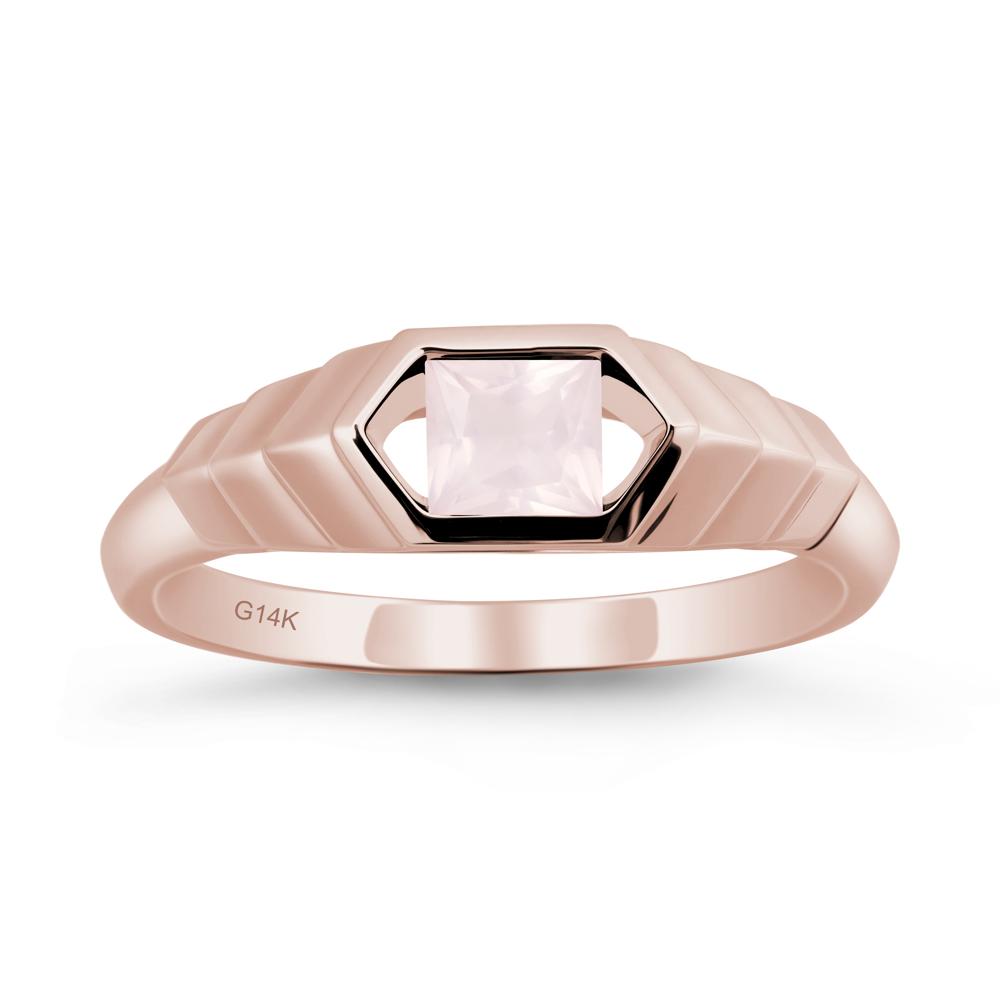 Asscher Rose Quartz Ring with Hexagon Frame - LUO Jewelry #metal_14k rose gold