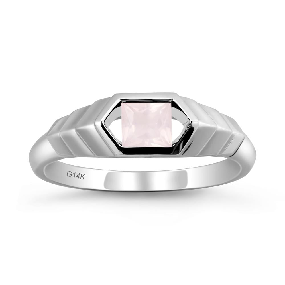 Asscher Rose Quartz Ring with Hexagon Frame - LUO Jewelry #metal_14k white gold