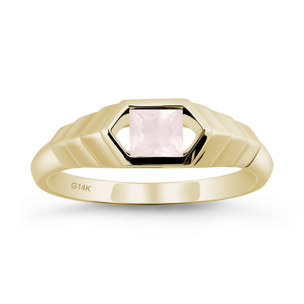 Asscher Rose Quartz Ring with Hexagon Frame - LUO Jewelry #metal_14k yellow gold