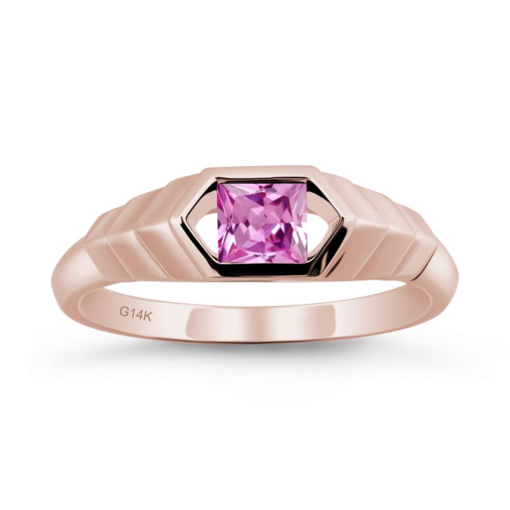 Asscher Pink Sapphire Ring with Hexagon Frame - LUO Jewelry #metal_14k rose gold