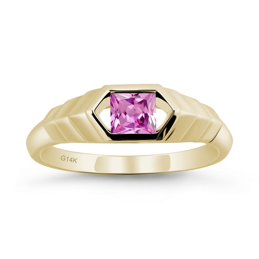 Asscher Pink Sapphire Ring with Hexagon Frame - LUO Jewelry #metal_14k yellow gold