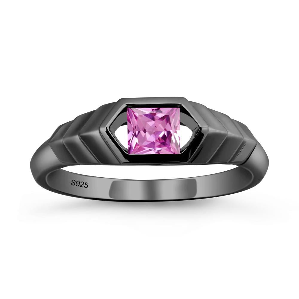 Asscher Pink Sapphire Ring with Hexagon Frame - LUO Jewelry #metal_black finish sterling silver