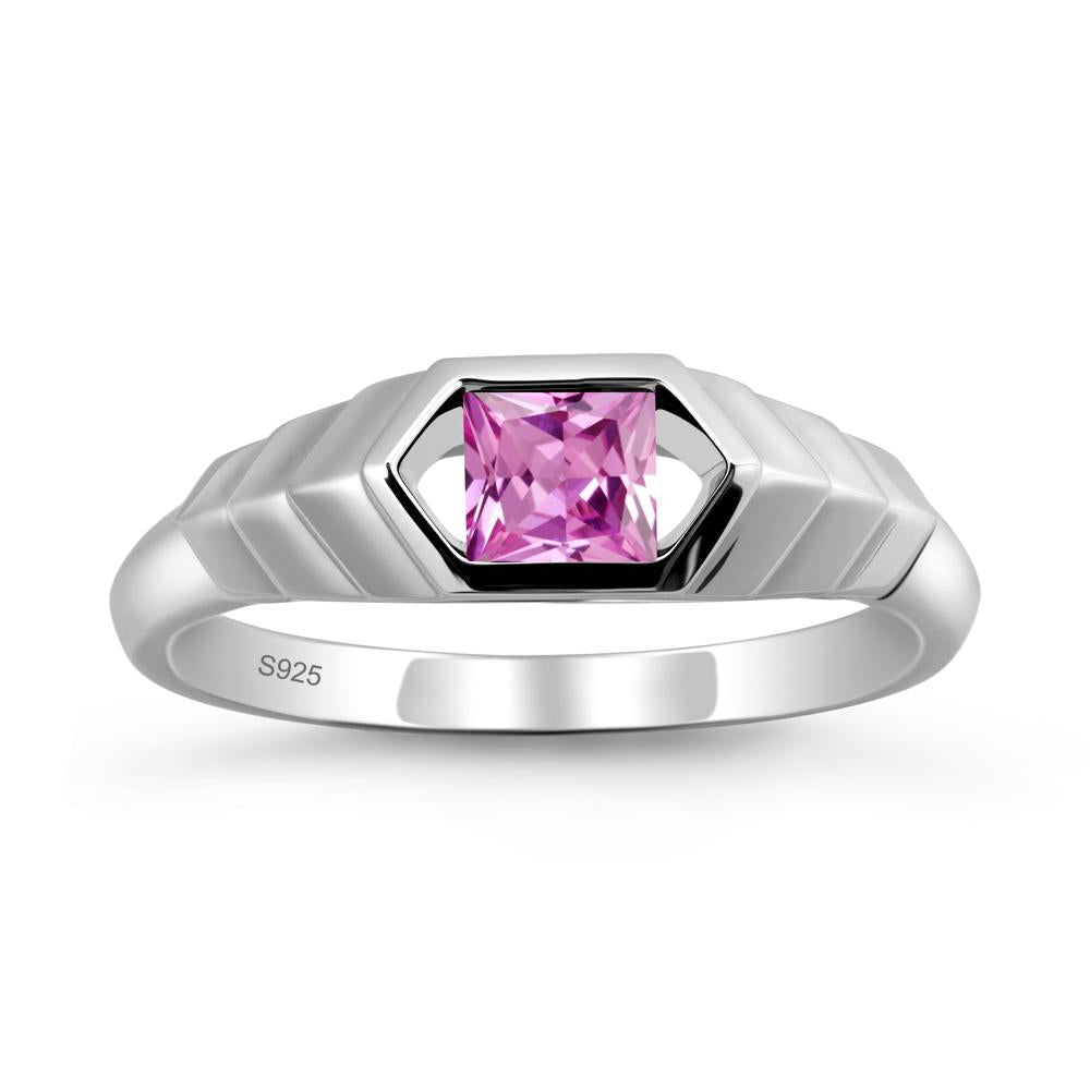 Asscher Pink Sapphire Ring with Hexagon Frame - LUO Jewelry #metal_sterling silver