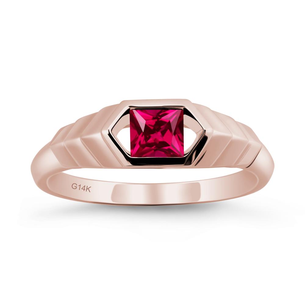 Asscher Ruby Ring with Hexagon Frame - LUO Jewelry #metal_14k rose gold