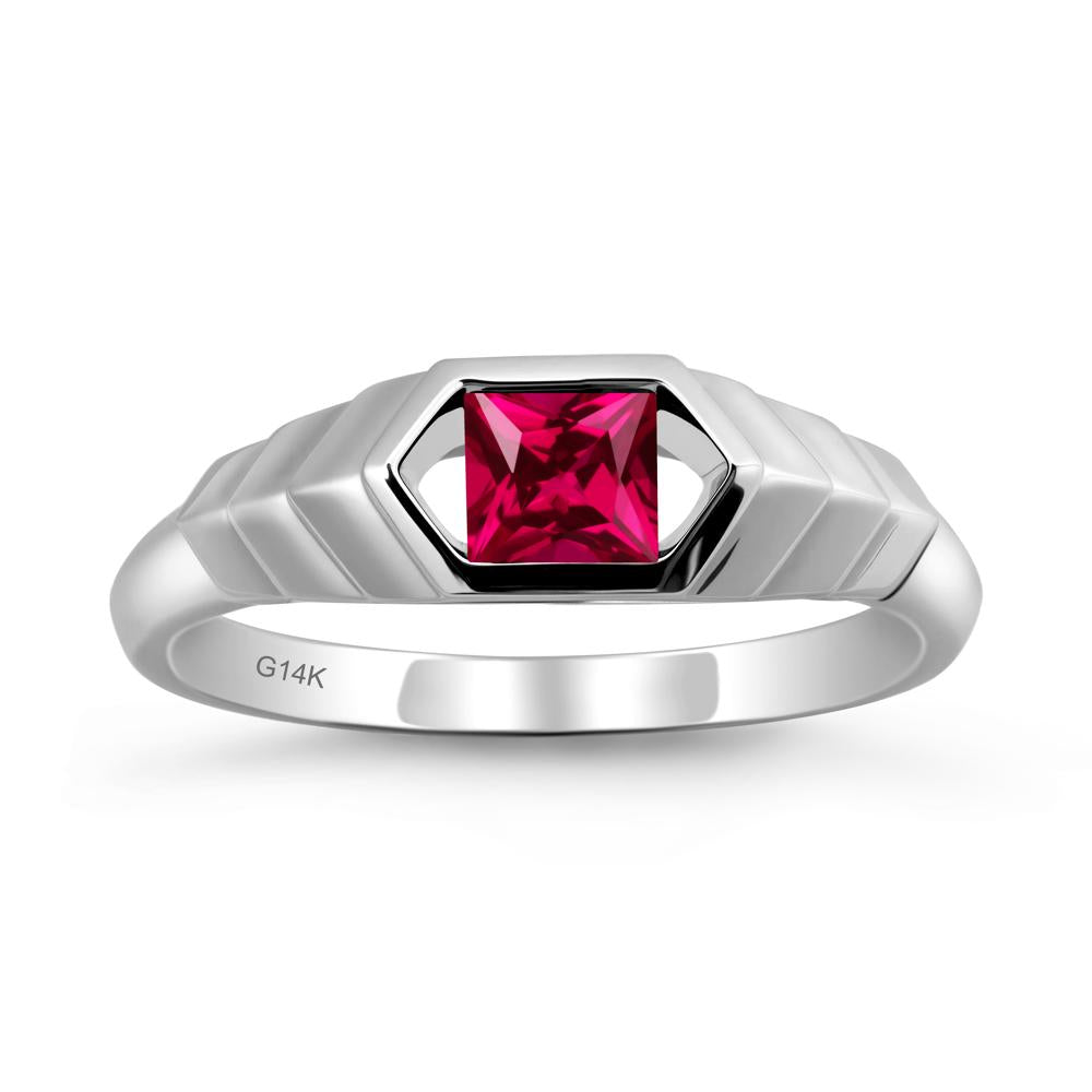 Asscher Ruby Ring with Hexagon Frame - LUO Jewelry #metal_14k white gold