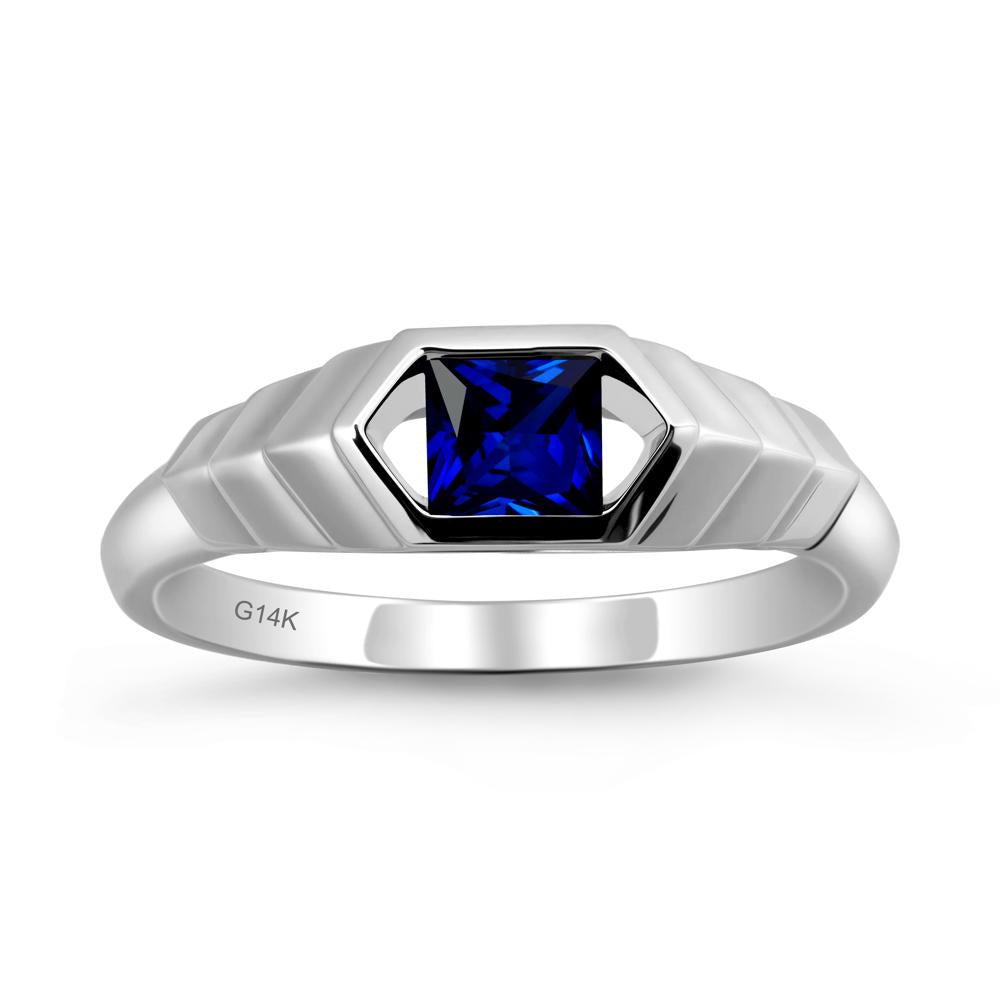 Asscher Sapphire Ring with Hexagon Frame - LUO Jewelry #metal_14k white gold