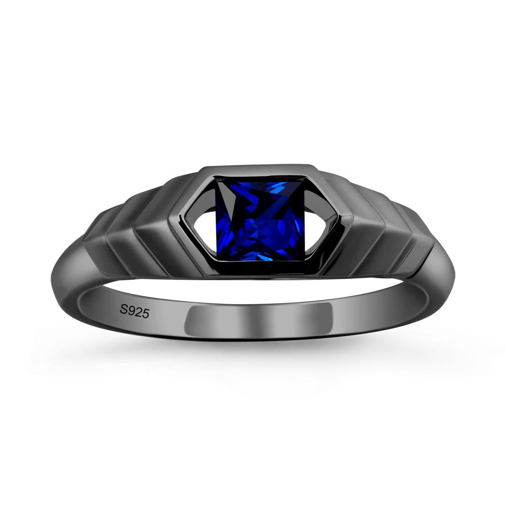 Asscher Sapphire Ring with Hexagon Frame - LUO Jewelry #metal_black finish sterling silver