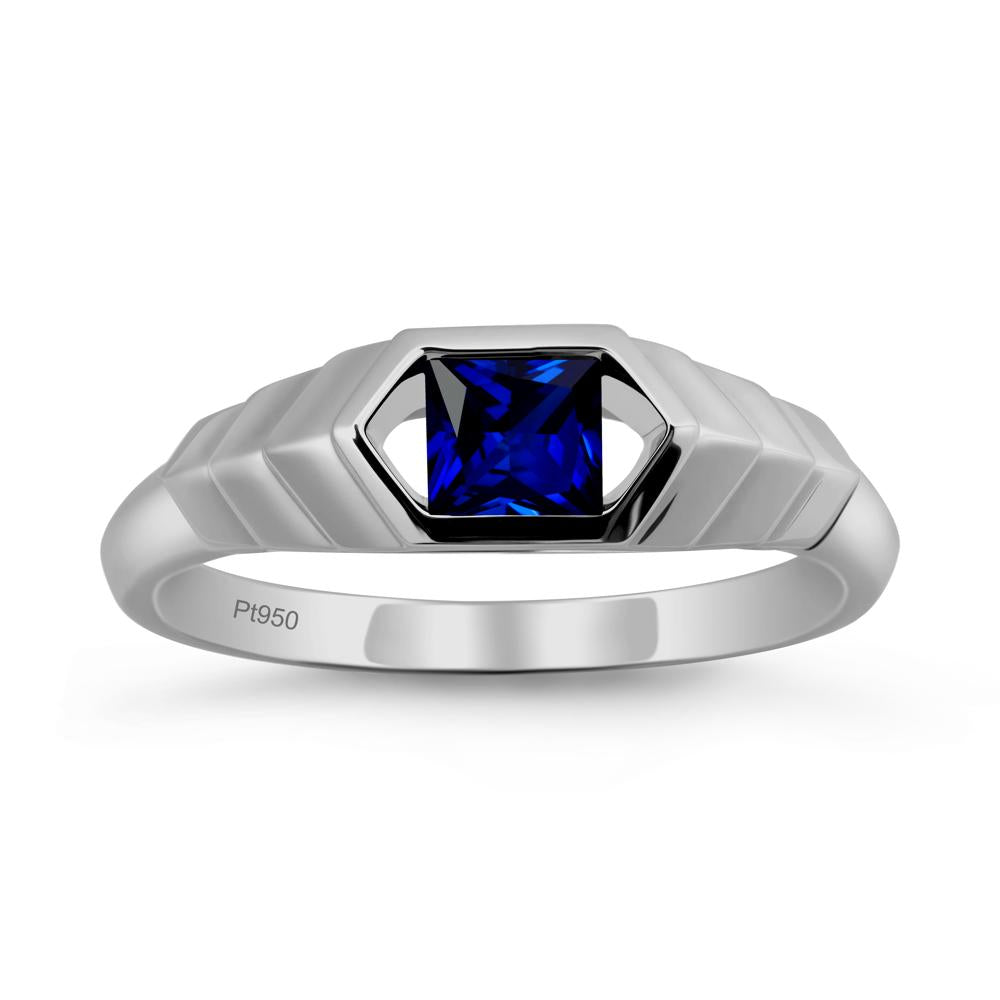 Asscher Sapphire Ring with Hexagon Frame - LUO Jewelry #metal_platinum
