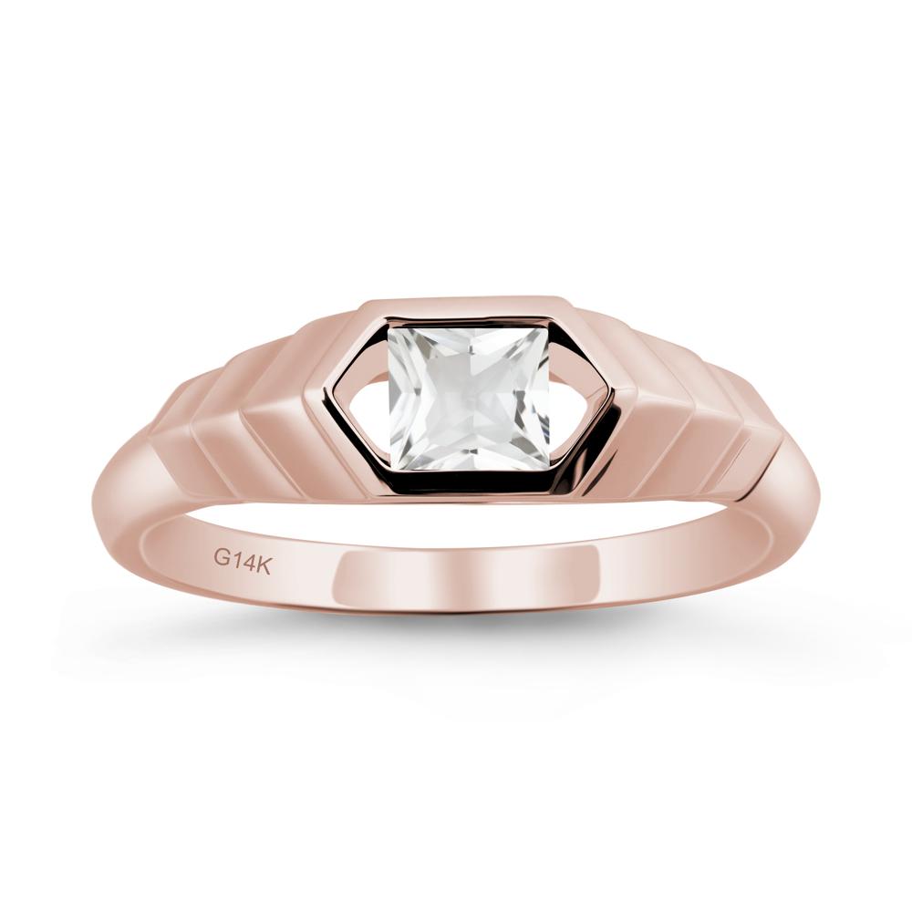 Asscher White Topaz Ring with Hexagon Frame - LUO Jewelry #metal_14k rose gold